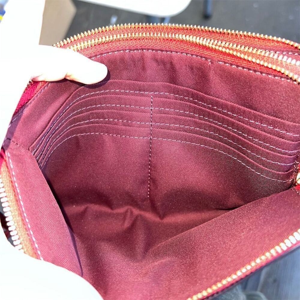 COACH Double Zip Wristlet Phone Wallet Red Pebble Leather Gold Hardware AUTHNTC - Picture 10 of 12